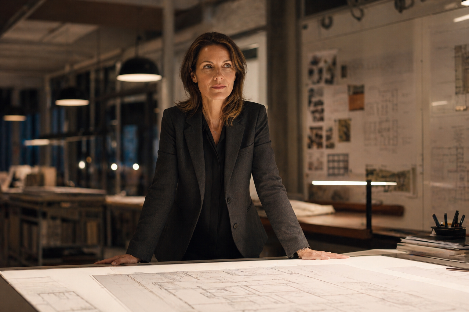 Architect at work in a cozy studio
